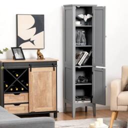 KORVIXA 5-Tier Bathroom High Cabinet Tall Narrow Storage in Grey - thumbnail 1
