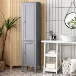 KORVIXA 5-Tier Bathroom High Cabinet Tall Narrow Storage in Grey - thumbnail 3