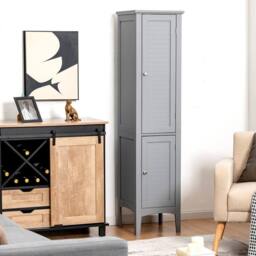 KORVIXA 5-Tier Bathroom High Cabinet Tall Narrow Storage in Grey - thumbnail 5