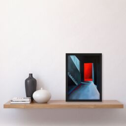 Artery8 Bauhaus Door Staircase Modern Artwork Framed Art Print in Blue - Size: A4 - thumbnail 4
