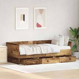 Berkfield Home Daybed Old Wood Engineered Wood 90 x 190 cm Sturdy Daybed in Brown - thumbnail 4