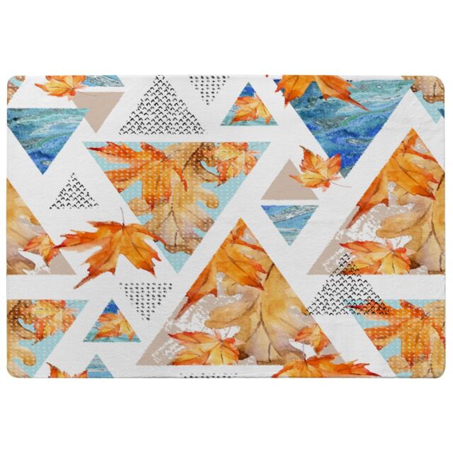 Benjamin Tate Design Autumn Geometrics With Maple Leaves Rug in Natural - Size: Large - image 1