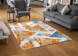 Benjamin Tate Design Autumn Geometrics With Maple Leaves Rug in Natural - Size: Large - thumbnail 2