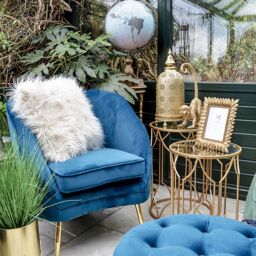 Madison & Mayfair Blue Brooklyn Velvet Chair with Padded Cushion & Gold Legs