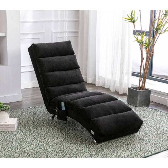 Direct Wicker Fabric Chaise Lounge Sofa with Gentle Vibration Feature & Pocket in Black - Size: 1 Pack - image 1