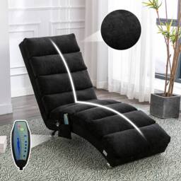 Direct Wicker Fabric Chaise Lounge Sofa with Gentle Vibration Feature & Pocket in Black - Size: 1 Pack - thumbnail 4