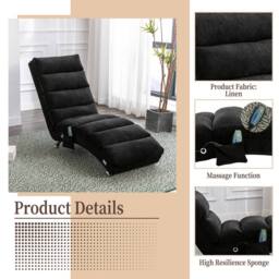 Direct Wicker Fabric Chaise Lounge Sofa with Gentle Vibration Feature & Pocket in Black - Size: 1 Pack - thumbnail 3