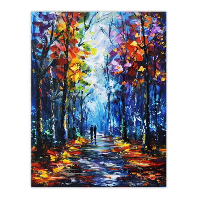 "Artery8 Rainbow Forest Trail Couple Abstract Painting Wall Art Print in Blue - Size: W24"" x H32""" - image 1