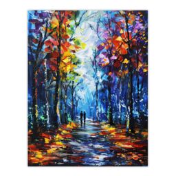 "Artery8 Rainbow Forest Trail Couple Abstract Painting Wall Art Print in Blue - Size: W24"" x H32""" - thumbnail 1