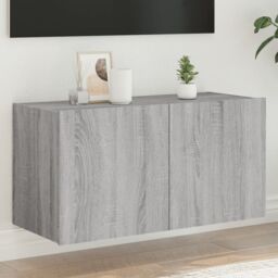 Berkfield Home TV Wall Cabinet with LED Lights Grey Sonoma 80x35x41 cm - Size: 80 x 35 x 41 cm - thumbnail 1