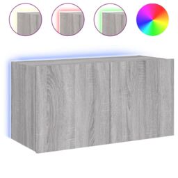 Berkfield Home TV Wall Cabinet with LED Lights Grey Sonoma 80x35x41 cm - Size: 80 x 35 x 41 cm - thumbnail 2