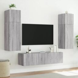 Berkfield Home TV Wall Cabinet with LED Lights Grey Sonoma 80x35x41 cm - Size: 80 x 35 x 41 cm - thumbnail 6
