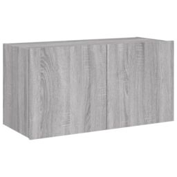 Berkfield Home TV Wall Cabinet with LED Lights Grey Sonoma 80x35x41 cm - Size: 80 x 35 x 41 cm - thumbnail 3