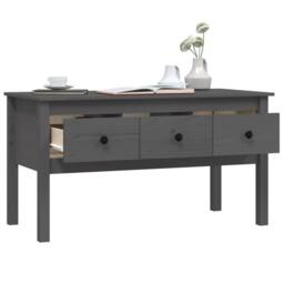 Berkfield Home Beautiful Coffee Table Grey 102x49x55 cm Solid Wood Pine - Size: 102 x 49 x 55 cm - thumbnail 5