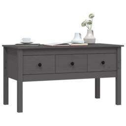 Berkfield Home Beautiful Coffee Table Grey 102x49x55 cm Solid Wood Pine - Size: 102 x 49 x 55 cm - thumbnail 4