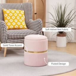 HOMCOM Round Pouffe Storage Footstool with Hidden Space, Pink - thumbnail 5