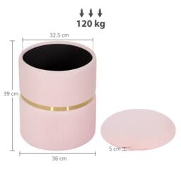 HOMCOM Round Pouffe Storage Footstool with Hidden Space, Pink - thumbnail 3