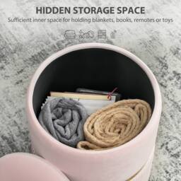 HOMCOM Round Pouffe Storage Footstool with Hidden Space, Pink - thumbnail 4