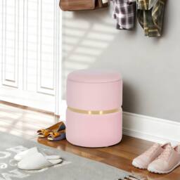HOMCOM Round Pouffe Storage Footstool with Hidden Space, Pink - thumbnail 1