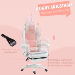 VINSETTO Racing Style Gaming Chair with Footrest Removable Rabbit Ears in Pink - thumbnail 5
