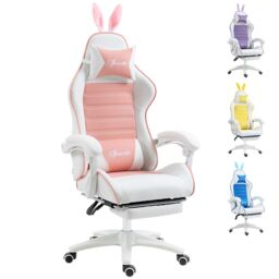 VINSETTO Racing Style Gaming Chair with Footrest Removable Rabbit Ears in Pink - thumbnail 2