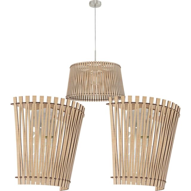 Loops Ceiling Pendant Light & 2x Matching Wall Lights Maple Wood Slotted Modern Shade - image 1