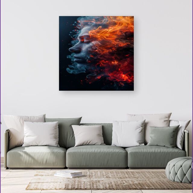 Warren Reed - Designer Fiery Mindscape: Portrait In Flames Canvas - Size: w40 inch x h40 inch - image 1