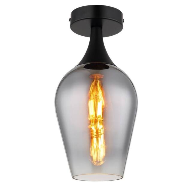 Netlighting Lavus Semi Flush Ceiling Light Matt Black Chromed Glass Shade 1x E27 - image 1