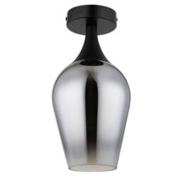 Netlighting Lavus Semi Flush Ceiling Light Matt Black Chromed Glass Shade 1x E27 - thumbnail 2
