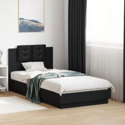 Berkfield Home Bed Frame with LED without Mattress Black 75x190 cm Small Single - thumbnail 1
