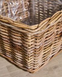 Dibor Traditional XL Wicker Square Lined Planter Basket in Grey - thumbnail 3