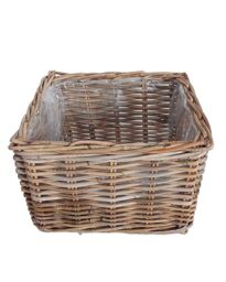 Dibor Traditional XL Wicker Square Lined Planter Basket in Grey - thumbnail 2