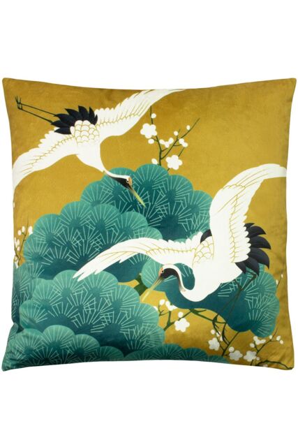 Paoletti Kensho Crane Printed Cushion in Gold - Size: 50 cm x 50 cm - image 1