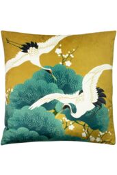 Paoletti Kensho Crane Printed Cushion in Gold - Size: 50 cm x 50 cm