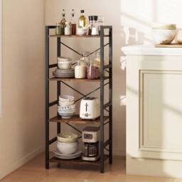 Costway Narrow Bookshelf 4-Tier Freestanding Bookcase Industrial Display Rack in Brown - thumbnail 4