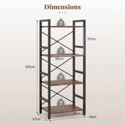 Costway Narrow Bookshelf 4-Tier Freestanding Bookcase Industrial Display Rack in Brown - thumbnail 2