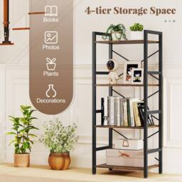 Costway Narrow Bookshelf 4-Tier Freestanding Bookcase Industrial Display Rack in Brown - thumbnail 9