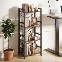 Costway Narrow Bookshelf 4-Tier Freestanding Bookcase Industrial Display Rack in Brown - thumbnail 7