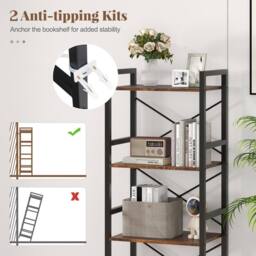Costway Narrow Bookshelf 4-Tier Freestanding Bookcase Industrial Display Rack in Brown - thumbnail 5