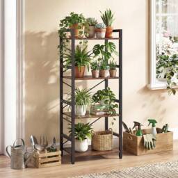 Costway Narrow Bookshelf 4-Tier Freestanding Bookcase Industrial Display Rack in Brown - thumbnail 6