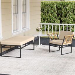 Costway 2 Pieces Patio Furniture Set w/ Cushion & Acacia Wood Armrests in Brown - thumbnail 7