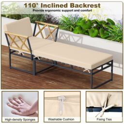 Costway 2 Pieces Patio Furniture Set w/ Cushion & Acacia Wood Armrests in Brown - thumbnail 6