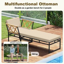 Costway 2 Pieces Patio Furniture Set w/ Cushion & Acacia Wood Armrests in Brown - thumbnail 4
