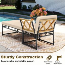 Costway 2 Pieces Patio Furniture Set w/ Cushion & Acacia Wood Armrests in Brown - thumbnail 5