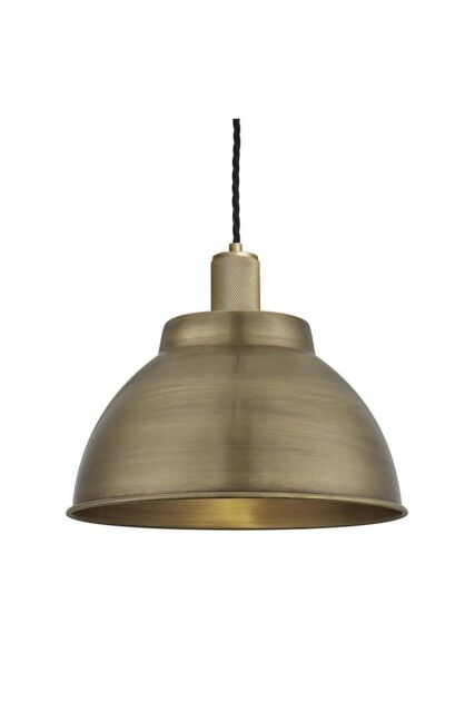 Industville Knurled Dome Pendant, 13 Inch, Brass, Brass Holder in Bronze