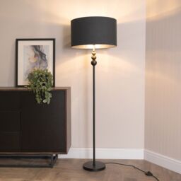 ValueLights Marissa Black Stacked Ball Floor Lamp with Fabric with Chrome Inner Shade & Bulb