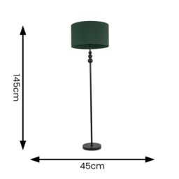ValueLights Marissa Fabric Drum Shade with Black Stacked Ball Floor Lamp & LED Bulb in Bottle Green - thumbnail 5
