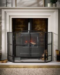 Dibor Contemporary Style Matte Black Fire Screen 3 Folding Fireplace Guard Window Pane Fire Guard H64 x W120cm - thumbnail 1