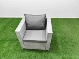 Fimous 8 PCs Rising Dining Table Set Rattan Furniture Set with 3 Seater Sofa in Light Grey - thumbnail 4