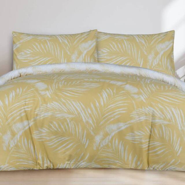 Smart Living Luxury Sketched Palm Leaf Reversible Duvet Cover With Pillowcases in Gold - Size: King - image 1
